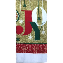Set of 4, Christmas Bulbs, Snowflakes, Christmas Tree Sentiment Joy with Golden Theme Design Christmas 100% Cotton Kitchen Towel Set, Includes, 2 Potholder, Kitchen Towel, Oven mitt.