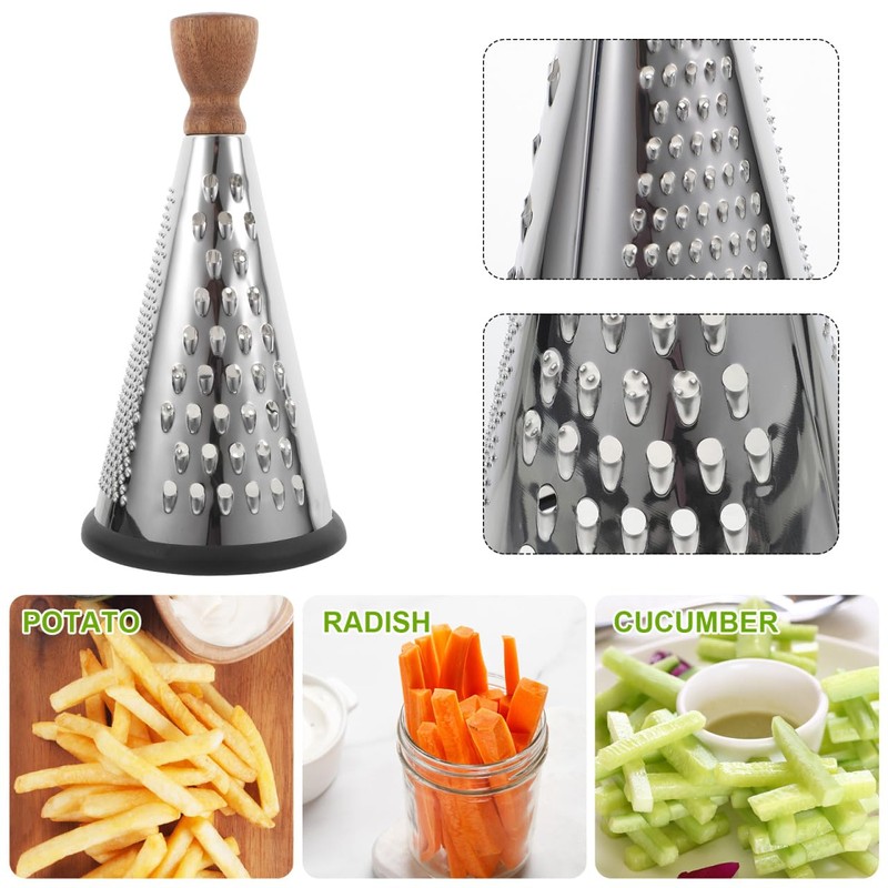 Hemoton 9 Inch Wood Handle Stainless Steel Cone Cheese Grater