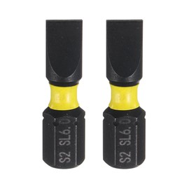HARFINGTON 2pcs SL6 Slotted Screwdriver Bit 1/4" Hex Shank 25mm/1" Length Magnetic Flat Head Hex Bits S2 Steel Screw Driver Bit Industrial Grade Electric Drill Bits
