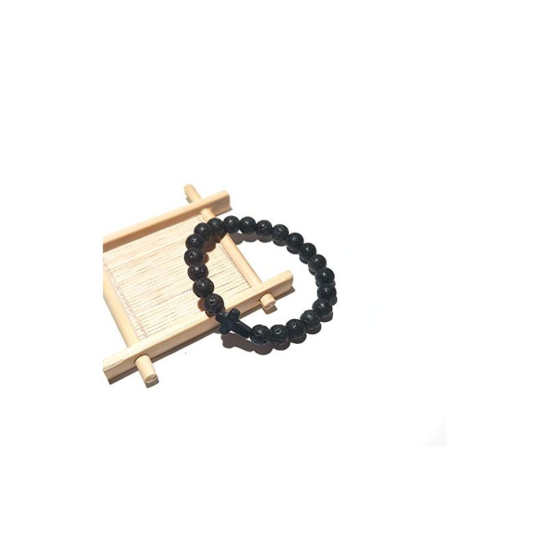 Caiyao 8MM Ornament Lava Volcanic Stone Beads Turquoise Cross Elastic
