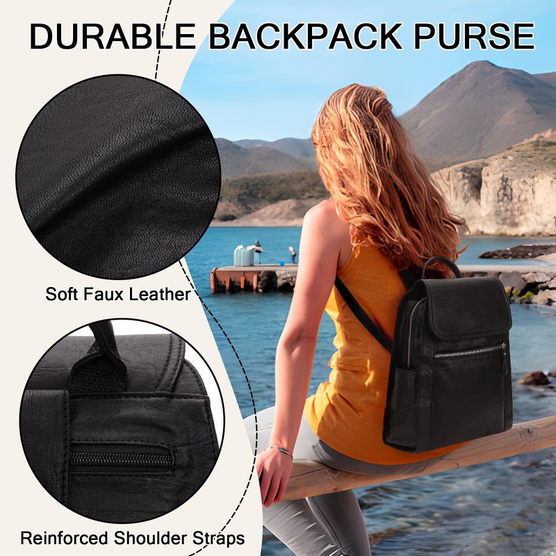 Backpack purse for women, Girls Fashion Flap Faux Leather Backpack