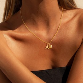 M MOOHAM Initial Necklaces for Women Trendy - 14K Gold Plated Dainty Heart Letter S Necklace for Women Gold Heart Initial Necklaces Tiny Small Jewelry