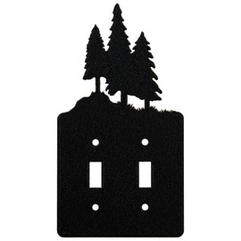 3 Pine Trees Double Toggle Light Switch Wall Plate (Double Toggle, Black)