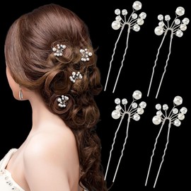CustomyLife 4pcs Bridal Wedding Hair Styling Pin, Non-Slip Bun Updo Hair Bobby Pin Clip, Vintage Glitter Alloy U Shaped Hair Piece Accessories for Women Girls-Silver