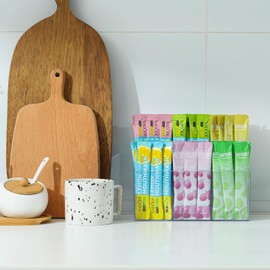 CLUQMEIK 2-Tier Drink Packet Organizer, Acrylic Drink Water Flavor Packet Holder with Square Adhesive Stickers, 6-Compartment Tea Bag Organizer Sugar Packet Holder for Coffee Bar Cabinet Countertop