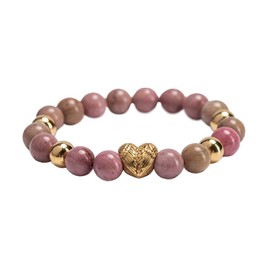 LuckyLy Pulseras Mujer Corazón con Piedras Naturales, Brazalete con Acero Inoxidable con Baño de Oro 18k y Rodonita Rosa – Regalos Mujer Cumpleaños y Regalos para Novia Navidad, Modelo Remy