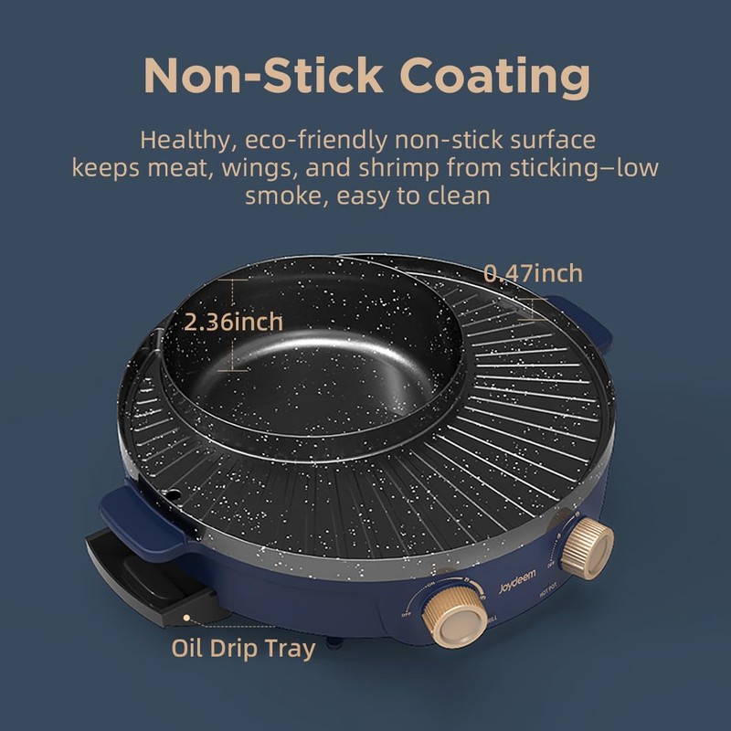 Joydeem Electric Grill with Shabu Shabu Hot Pot, Compact Korean