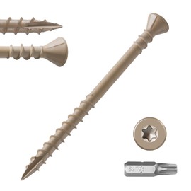 BNUOK #10 Deck Screws 3 Inch Reverse Thread Composite Deck Screws Torx Drive Rust Resistant Epoxy Coated Exterior Wood Screw (1lb, 56pcs), Tan