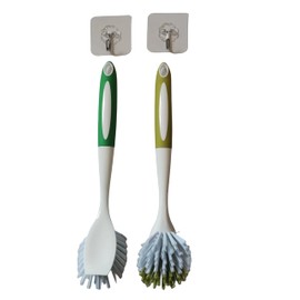 MIEGUIWOR Pack of 2 Washing Up Brushes, Dish Brush with Handle, Rim Brush, Cleaning Brush, Scrubbing Brush, Kitchen Cleaning, Joint Brush, Cleaning Brush for Pans, Pots, Kitchen Sink (Green + Yellow)