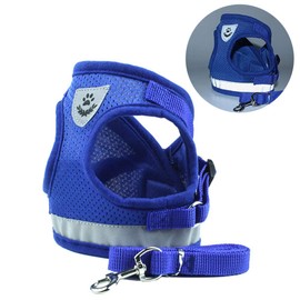 Dog Harness Step-in Mesh Dog Puppy Vest Harness with Leash for Small Dogs Chihuahua Yorkies Blue