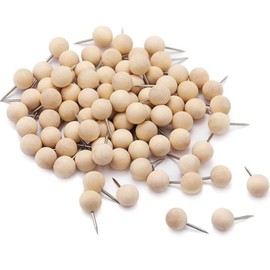 100Pcs Wooden Push Pins,Round Head Thumb Tacks for Cork Board, Bulletin Board, Map, Calendar, Photo