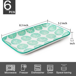 KitchenTour Rectangular Serving Platter, 8 inch Ceramic Dinner Plates Serving Trays Set of 6 for Salad, Appetizers, Sushi, Fruit, Microwave and Dishwasher Safe