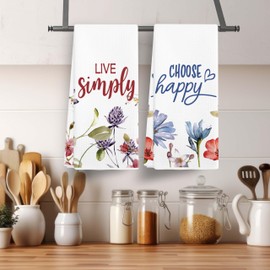 EJGFS ‘Live Simply’‘Choose Happy’ Wildflower Decorative Towels for Kitchen, Set of 2, 16x24 Floral Hand Towels for Bathroom, Floral Dish Towels Gifts for Family, Friends, Colleagues, etc.(054)