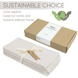 keypan Beige Cloth Napkins Set of 6, Linen Cotton Table Rustic Fabric Napkins Washable Bulk with Fringe for Thanksgiving Dinner Wedding Party 17x17 inch