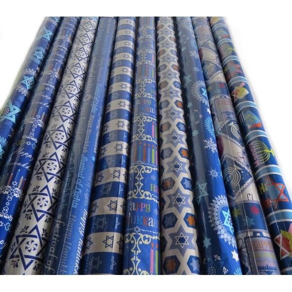 6 Roll-Count Hanukkah Gift Wrap in Assorted Designs - 300 Square feet.