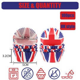 Red White Blue Union Jack Cupcake Cases,100Pcs Mini Kings Coronation Baking Cups,Small Paper Muffin Cups Cupcake Liners Muffin Cases for King Charles Coronation Decorations,Union Jack Party Supplies
