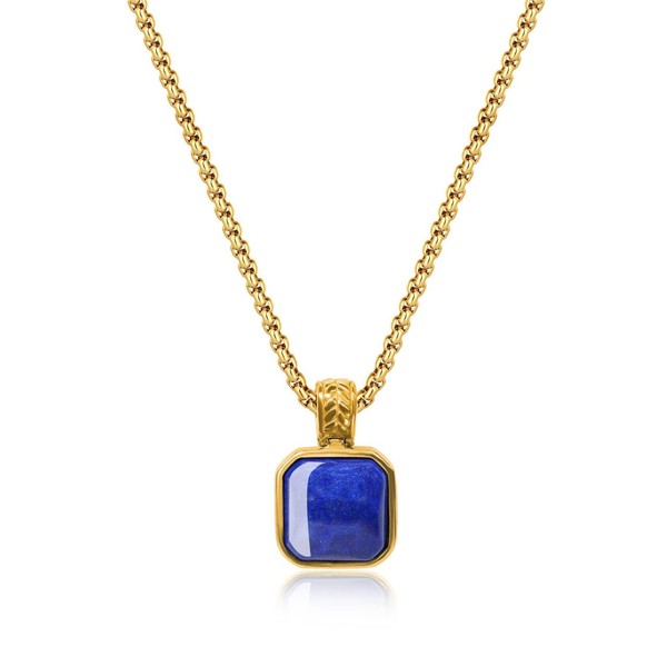 COAI Men's Gemstone Necklace with Square Pendant and Gold Stainless