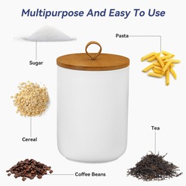 Jueison Ceramic Storage Jars, Modern Elegant Highly Polished Airtight Gorgeous Storage Canisters with Wooden Lid Small Food Stroage Jar for Kitchen Spice Tea Vanilla Sugar Coffee Beans (White medium)