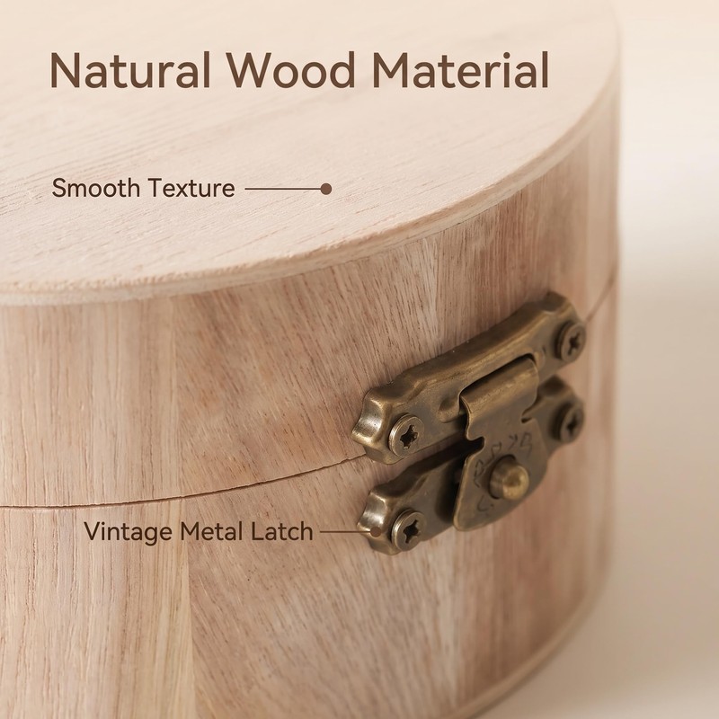 BRYHZKCM 2Pcs Round Wooden Box with Lid Lock, Wedding Ring
