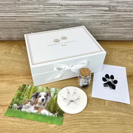 Pet Keepsake Kit - Memory Box, Clay Paw Print Impression, Fur Keepsake Bottle, Ink Pad Kit | Pet Lovers Gift | Non-Toxic Easy to Use Paw Print & Fur Memory Collection | W22cm x L17cm x H8cm