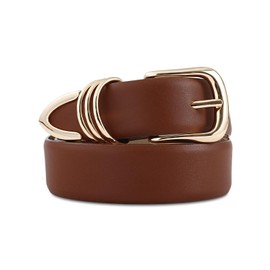 RISANTRY Women's Brown Belts with Gold Buckle Elegant Leather Waist Belt Ladies Belts for Jeans Dress & Casual Wear