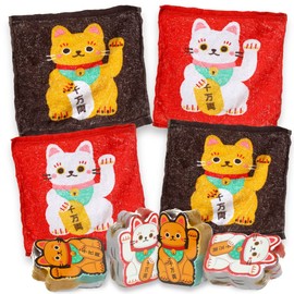 MIK funshopping Set of Magic Washcloths, Magic Cloth, Magic Towel, Party Bag, Children's Gift Tombola (Set of 4 Waving Cats)