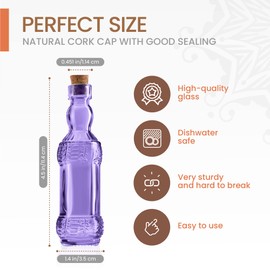 BULK PARADISE Small Mini Purple Vintage Glass Bottles with Corks, Mini Vases, Decorative Glass Bottle, Potion Bottles, Assorted Design Set of 12 pcs, 4.6 Inch Tall (11.43cm), 1.4 Inch Wide (3.56cm)