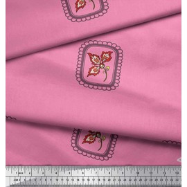 Soimoi Pink Velvet Fabric Square & Floral Artistic Print Sewing Fabric BTY 58 Inch Wide