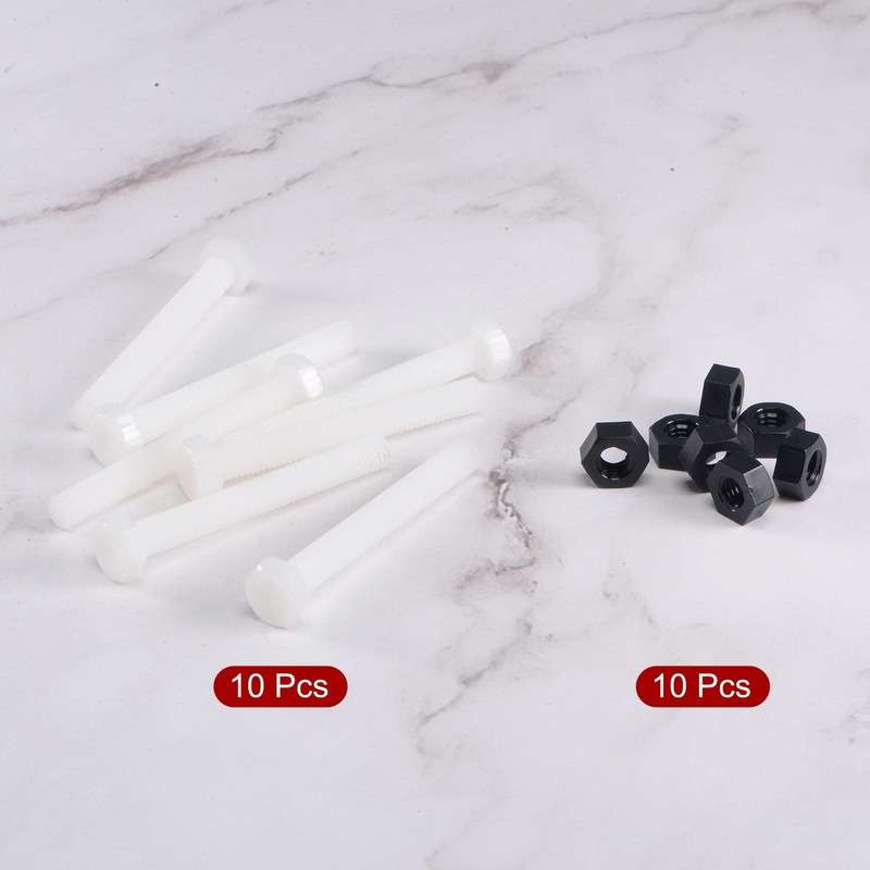 sourcing map Nylon Hex Head Screw and Nut Assortment M6x50mm