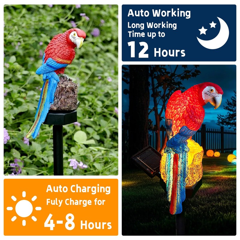 Solar Parrot Statue Garden Stakes - Outdoor Decorative Lighting, Ideal