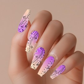Peach & Purple Ombre Bandana Nail Decals Water Transfer Nail Wraps Manicure Accessories (3XL 2.2)