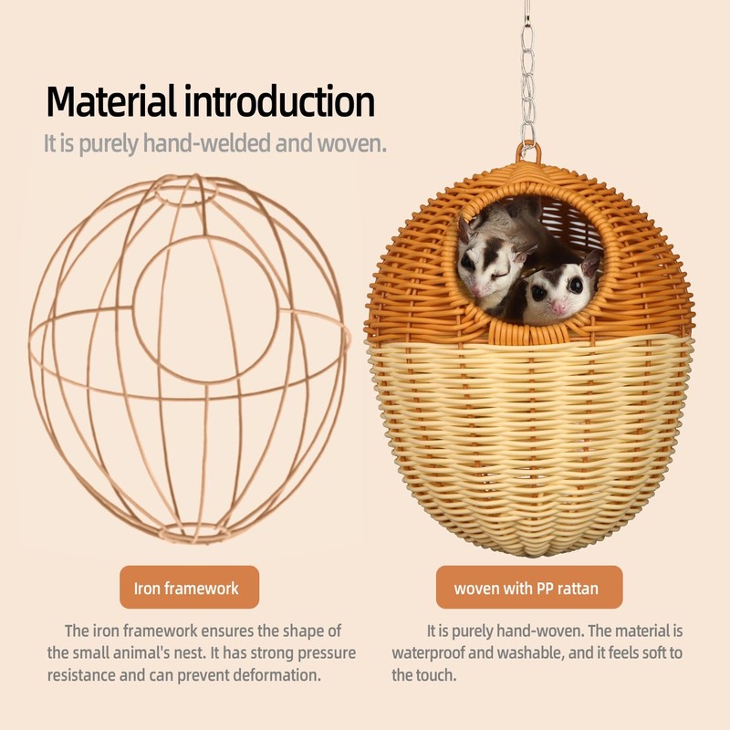 HardcorePet Sugar Glider Hammock, Acorn Shaped Bird Bed with Supporting