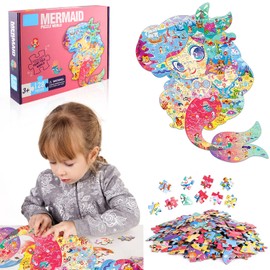 Puzzle Children's Games Mini Puzzle Mermaid 128 Pieces Puzzle Games Jigsaw Puzzles Puzzle Game Ocean Toy Patience Games for Children Adults Montessori Toy from 3 4 5 6 7 8 9 Years