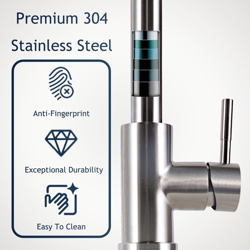 HOTIS Kitchen Sink Faucet Brushed Nickel with Pull Down Sprayer,