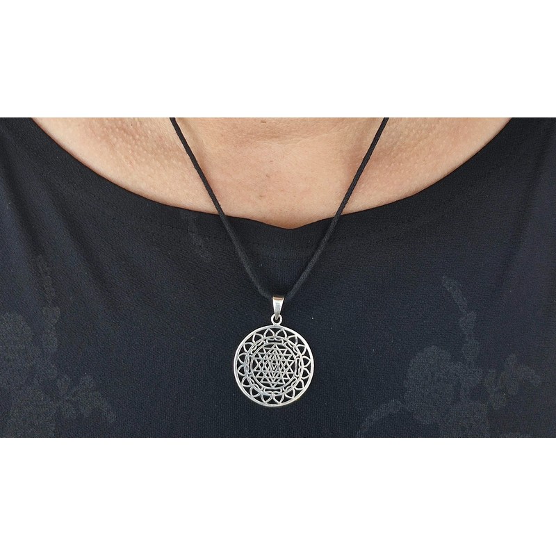 Kiss of Leather Sri Yantra Pendant 925 Sterling Silver No.