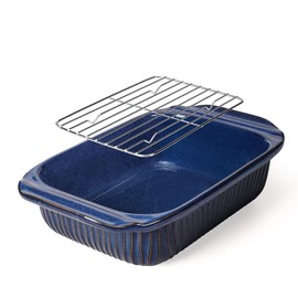 Artena Baking Dish 2.3 Quarts, Casserole Dishes For Oven, Baking Pan With Handles, Lasagna Pan Deep, Large Casserole Dish, Rectangular Ceramic Bakeware (Blue, With Rack)