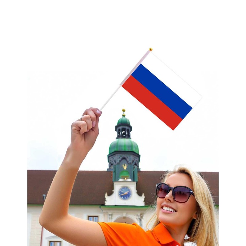25 Packs Small Russia Flags on Handheld Stick，Miniature Russian Flag