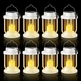 FriutShine Solar Lantern Outdoor & Indoor Use – Hanging Solar Lights with Realistic Flickering Flameless Candle, Weatherproof for Gardens, Patios, Trees, and Lawns (White, 8 Pack)