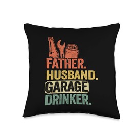 Funny Beer Drinking Humor & Mechanics Gifts Men Father Husband Garage Drinker Vintage Mechanic Dad Handyman Throw Pillow, 16x16, Multicolor