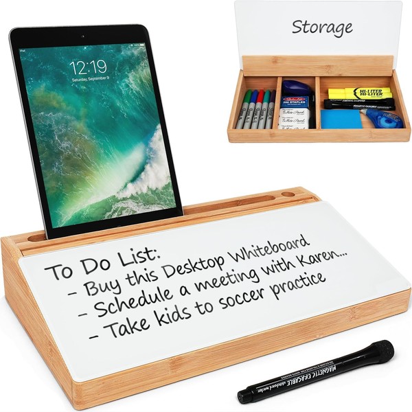 IHKFILAN Desktop Whiteboard Bamboo Desktop Whiteboard with Storage