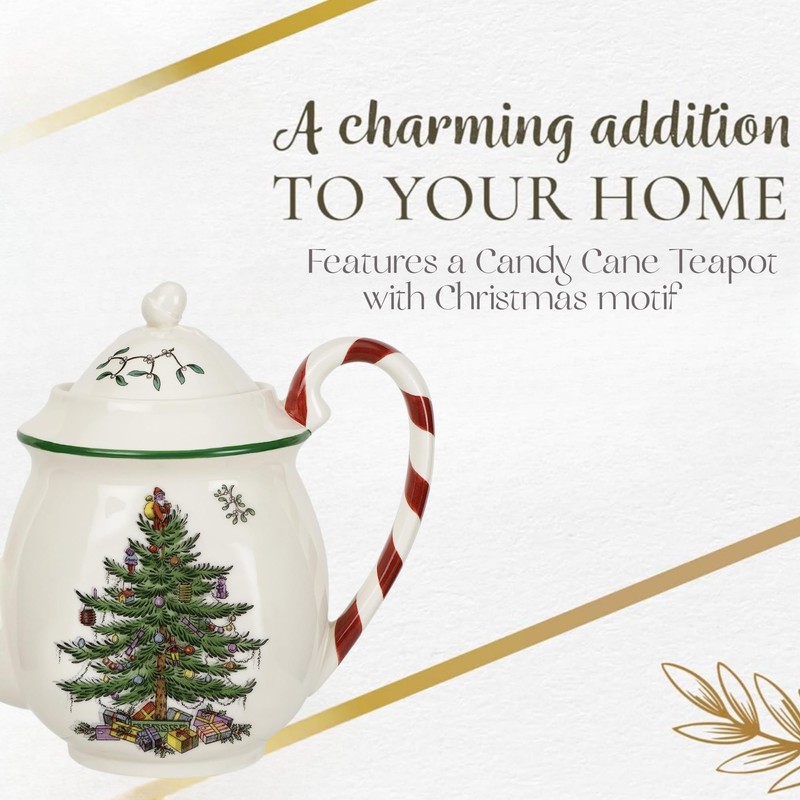 Spode árbol de Navidad bastón de caramelo tetera
