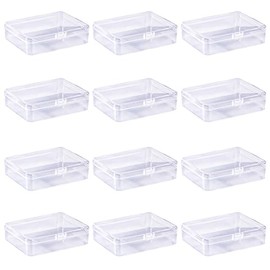 LJY 12 Pieces Rectangular Empty Mini Clear Plastic Organizer Storage Box Containers with Hinged Lids (4.5 x 3.3 x 1.1 inch, Transparent)