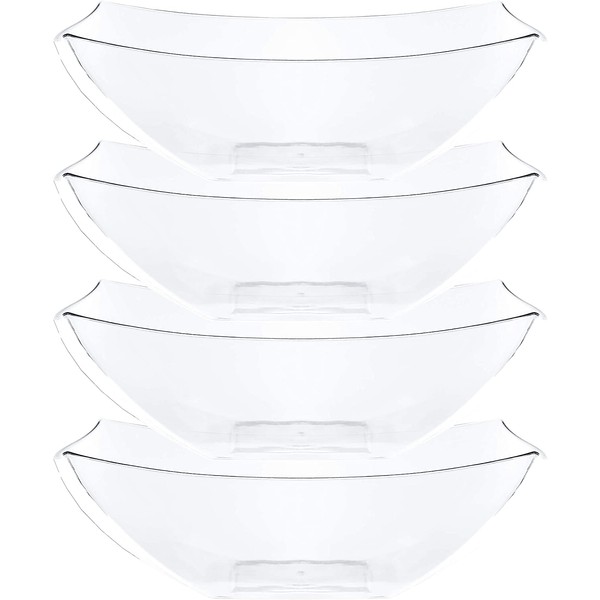 Plasticpro Disposable 128 ounce Square Serving Bowls, Party Snack or Salad Bowl, Extra Large Plastic Crystal Clear Pack of 4