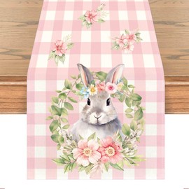 TELAIN Table Runner Easter with Bunny Motif, 13x72 Inch, High Quality Linen, Perfect for Spring and Summer Decoration, Colourful Easter Table Runner