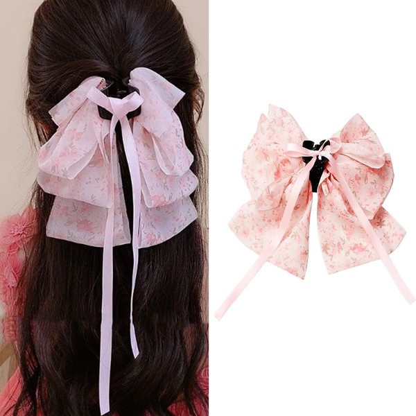 HAPVITAL Ruffled Ribbon, Hair Claw Large, Hair Ornament, Cute, Hair