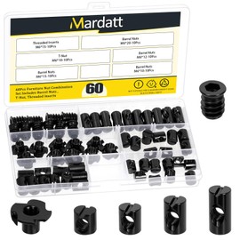 Mardatt 60PCS M6 x 10/12/15/20mm Barrel Nuts Kit, Black Zinc-Plated Carbon Steel Cross Dowels Slotted Barrel Nut, M6 x 15mm Threaded Inserts with M6 x 10mm T-Nuts, for Wood Furniture Screw