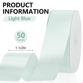 1-1/2 Inch Light Blue Satin Ribbon,50 Yards Light Blue Fabric Ribbon for Flower Bouquet,Gift Wrapping,Crafts,Bows Making,Wedding,Christmas,Birthday Party Decoration