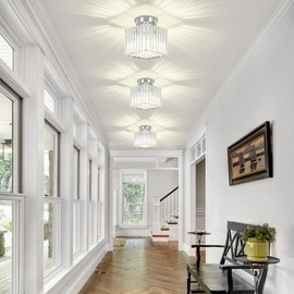 GZBEINI 2-Pack Crystal Semi Flush Mount Ceiling Light, Modern Chrome Hallway Light Fixtures Small Square Entryway Chandeliers for Bathroom Bedroom Kitchen Dining Room Laundry