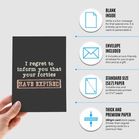 Funny 50th Birthday Card for men or women with envelope | Joke card for someone who is turning 50 years old | Original and unique present idea for family, friends or a co-worker | Your Forties Have Expired