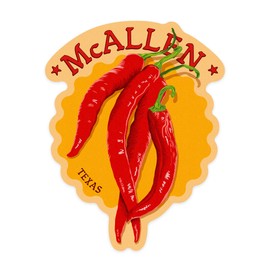 Die Cut Sticker McAllen, Texas, Letterpress, Red Chiles, Contour Vinyl Sticker 1 to 3 inches (Waterproof Decal for Cars, Water Bottles, Laptops, Coolers), Small